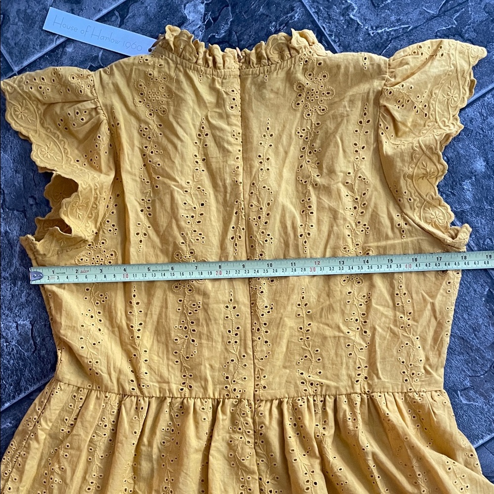 ⭐️NWT HOUSE OF HARLOW Yellow Eyelet Ruffle Cotton Babydoll Scallop Coastal Dress - Picture 11 of 16